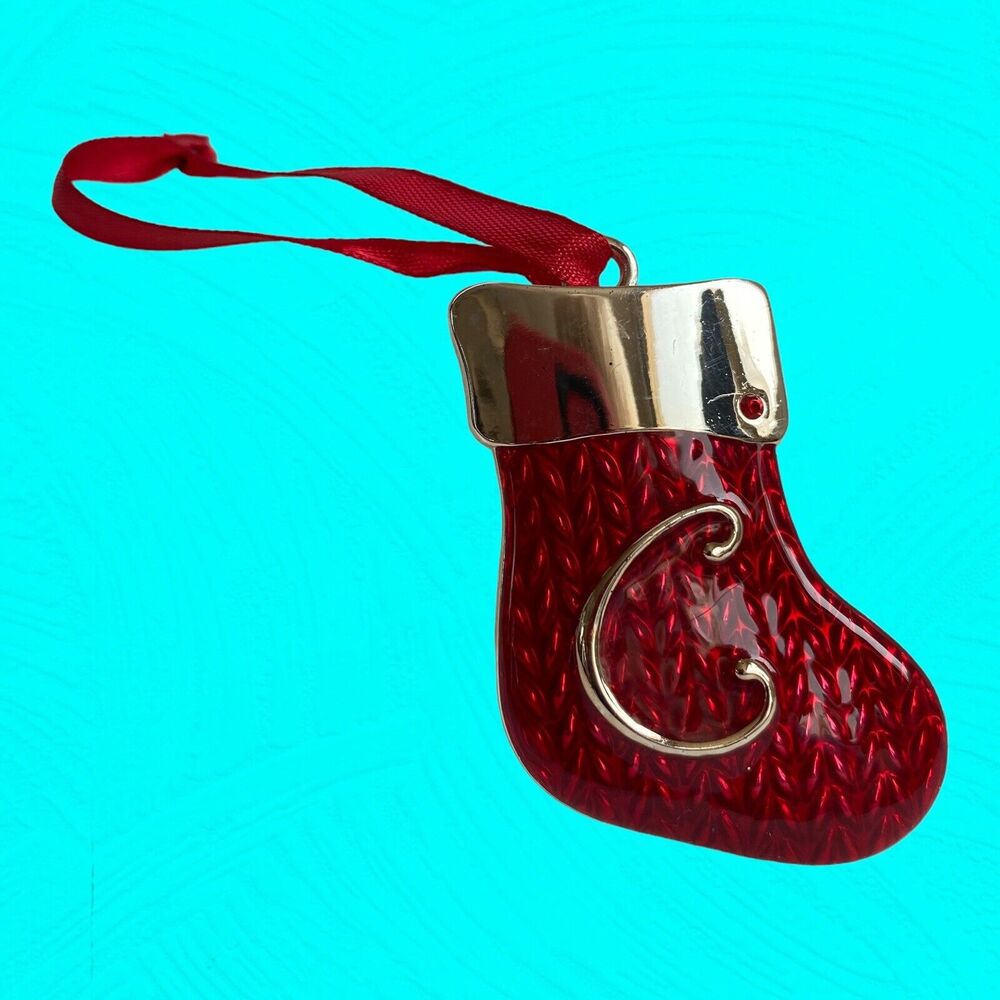Harvey Lewis Stocking Ornament Letter "C" Silver & Red w/ Swarovski Elements